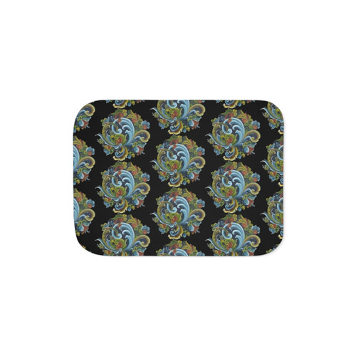 Authentic Norwegian Telemark Rosemaling Sherpa Blanket