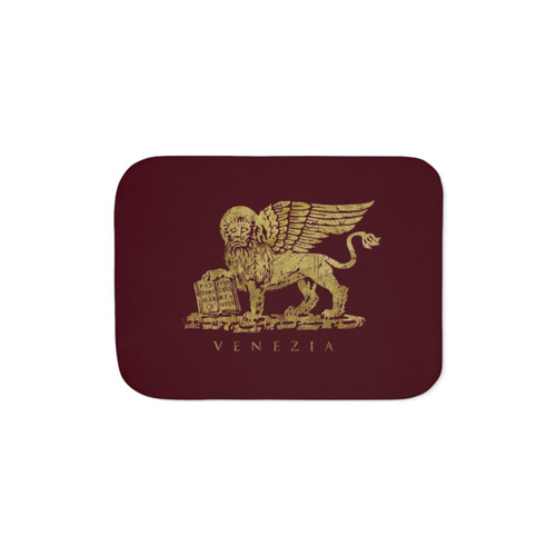 Vintage Gold Sherpa Blanket with Winged Lion of Venice