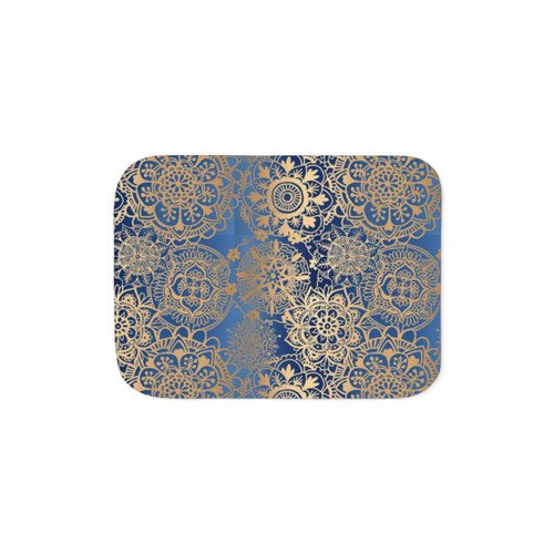 Blue and Gold Mandala Pattern Sherpa Blanket