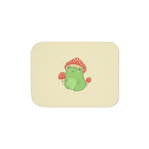 Kawaii cottagecore frog with mushroom hat sherpa blanket