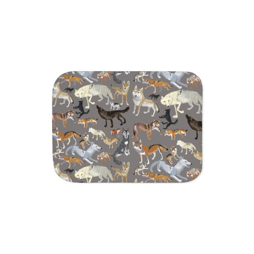 Grey Sherpa Blanket with Wolves Design