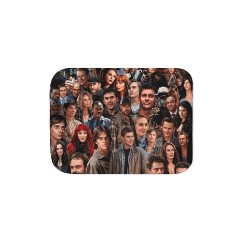 Supernatural Sherpa Blanket featuring characters and symbols from the TV show