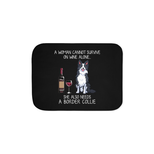Border Collie Sherpa Blanket - Funny Dog and Wine