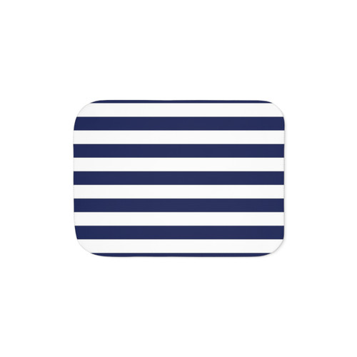 Navy Blue and White Striped Sherpa Blanket