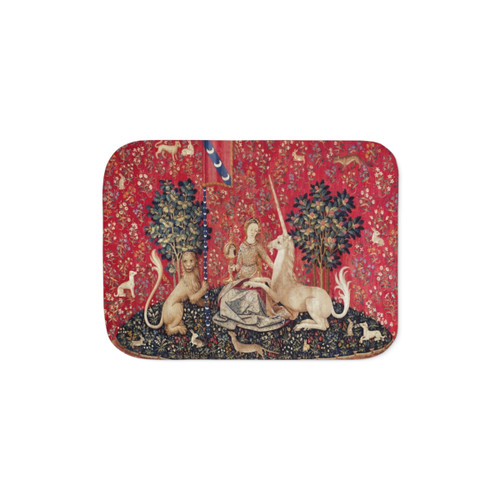 Medieval Tapestry Sherpa Blanket with Unicorn and Lady