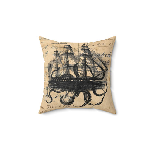 Kraken Attack Nautical Throw Pillow