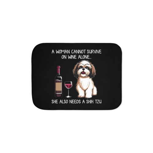 Shih Tzu Sherpa Blanket with Funny Wine Dog Design