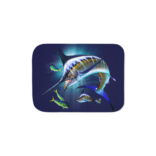 Marlin and Mahi Mahi Sherpa Blanket with Realistic Ocean Wildlife Design