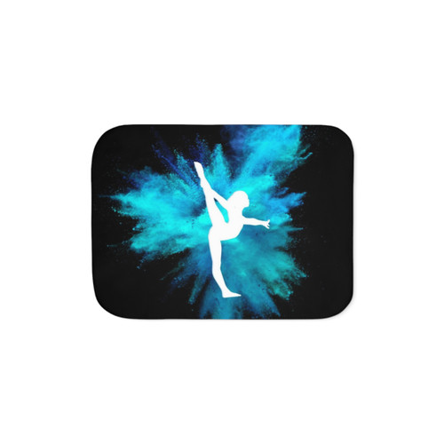 Gymnast Silhouette Sherpa Blanket in Blue Explosion on Black