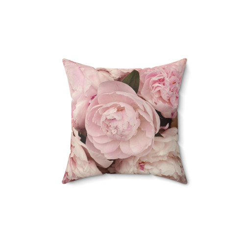 Soft pink peony flower pillow with delicate petals