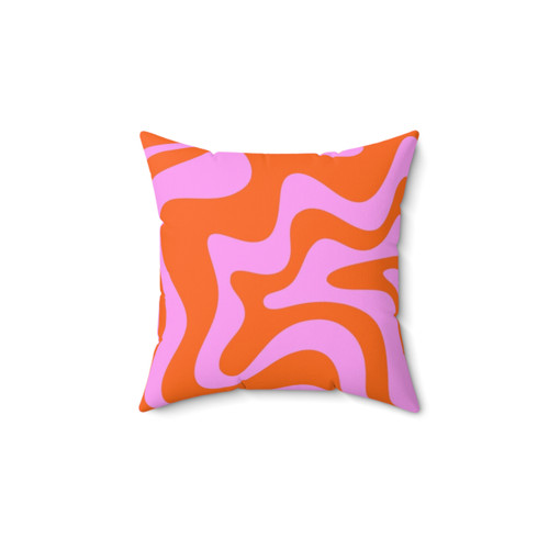Retro abstract swirl pattern pillow in hot pink and orange
