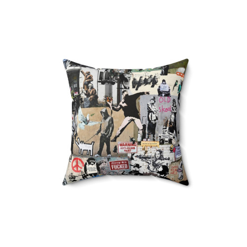 Banksy Collage Throw Pillow