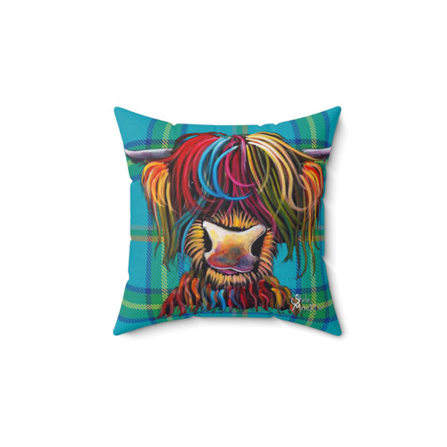 Tartan Highland Cow Pillow by Shirley MacArthur