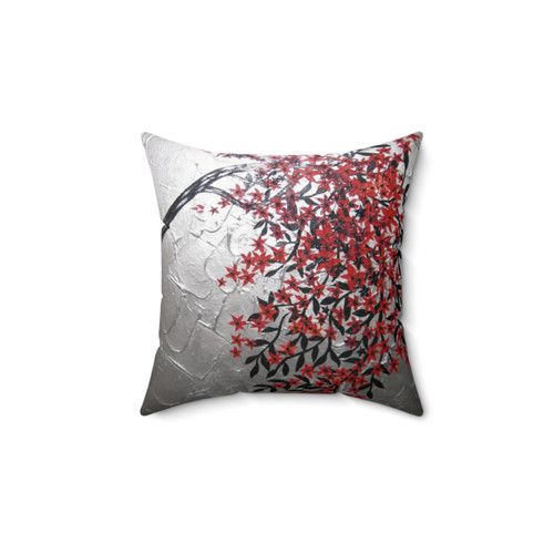 Red, Black and Silver Cherry Blossom Tree Art Pillow
