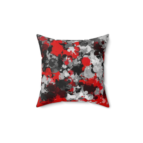 Red and Grey Paint Splatter Decorative Pillow