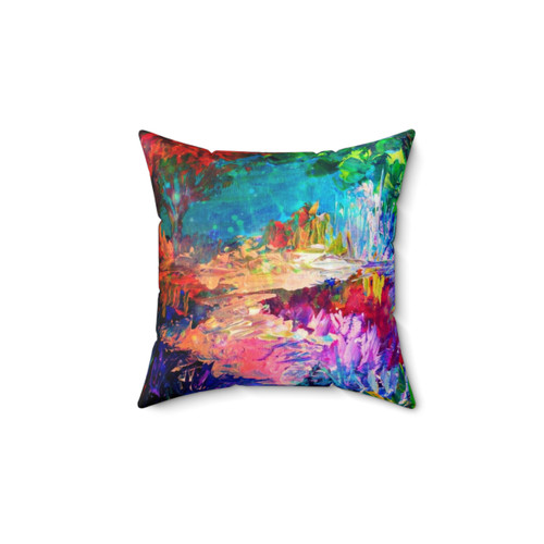 Bold Rainbow Abstract Painting Forest Pillow