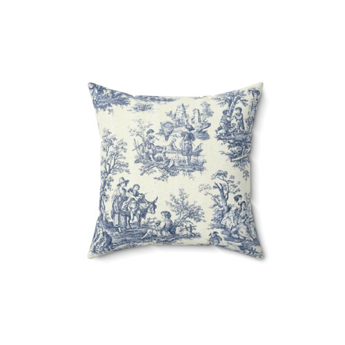 Powder Blue French Toile Pillow with Floral and Bonsai Tree Designs