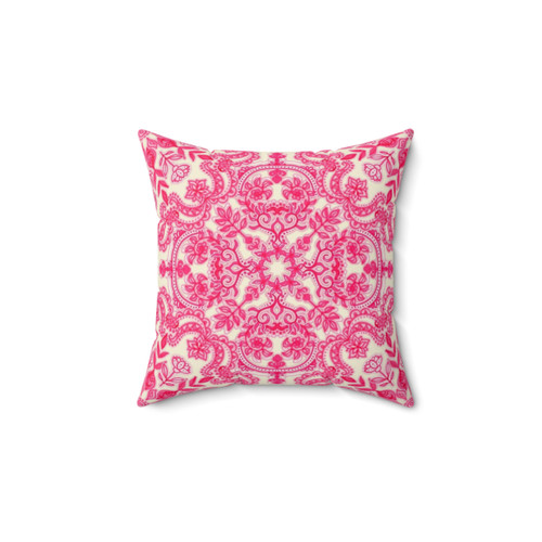 Soft Cream & Hot Pink Folk Art Pattern Pillow