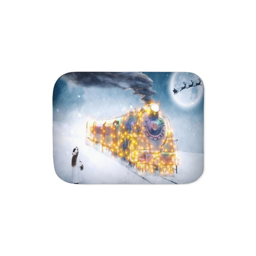 Cozy Christmas Sherpa Blanket with Train Lights Design