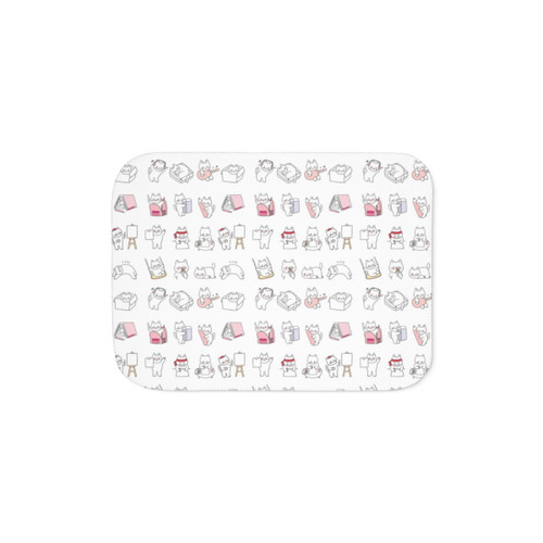 Cute cat studying and enjoying hobbies on a soft sherpa blanket