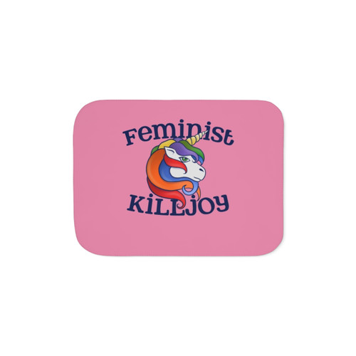 Feminist Killjoy Sherpa Blanket with Rainbow and Unicorn Design