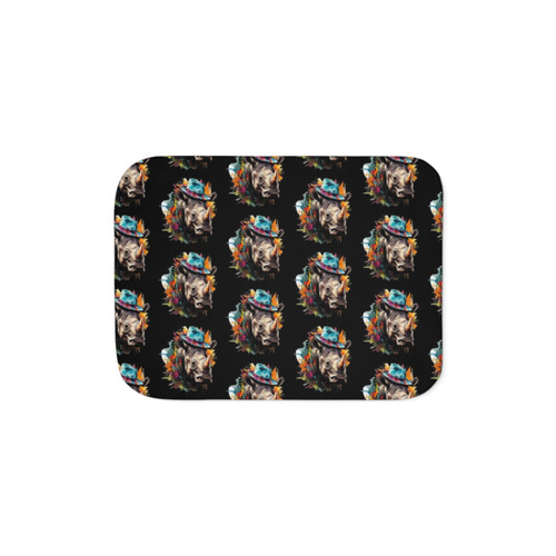 Cute Rhino in a Fedora Hat Sherpa Blanket