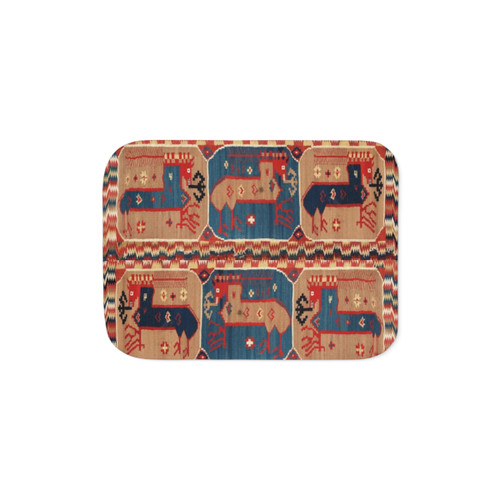 Stylized Horses Antique Swedish Tapestry Sherpa Blanket