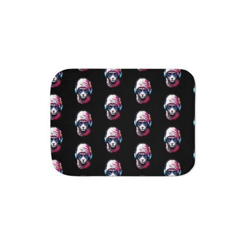 Cozy sherpa blanket featuring a cute cat wearing sunglasses