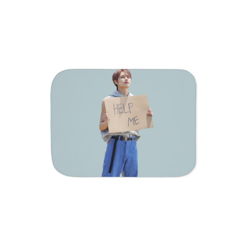 Soft and cozy Sherpa blanket featuring the Help Me sign design of Seventeen member Jun