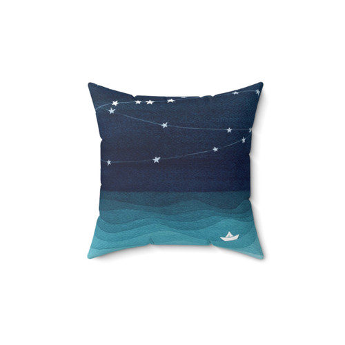Teal Ocean Waves Pillow with Garland of Stars