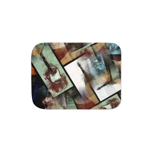 Collage Sherpa Blanket with Guitar Motif