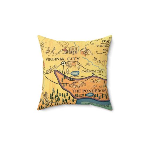 Vintage Map of The Ponderosa from Bonanza TV Show Pillow