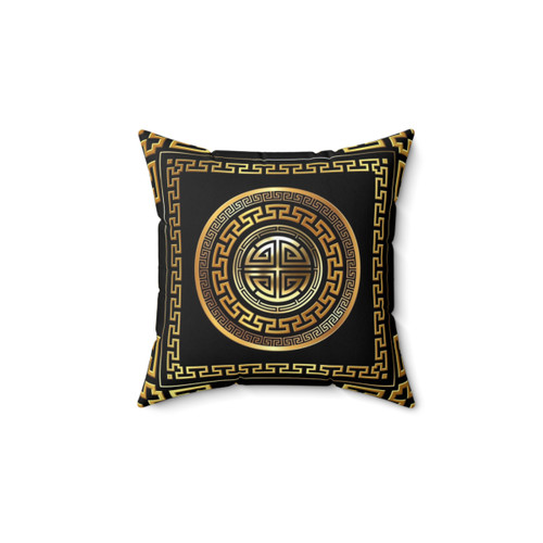 Large Greek Key Meander Black and Gold Accent Pillow