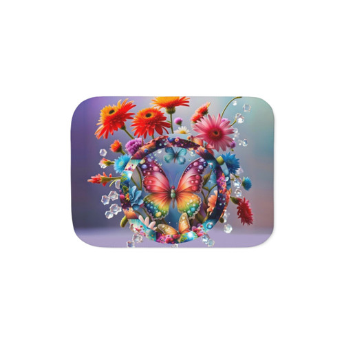 Floral Sherpa Blanket with Butterfly Design