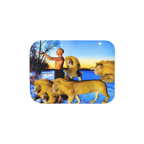 Call of the Wild Sherpa Blanket with Lion and Nature Motifs