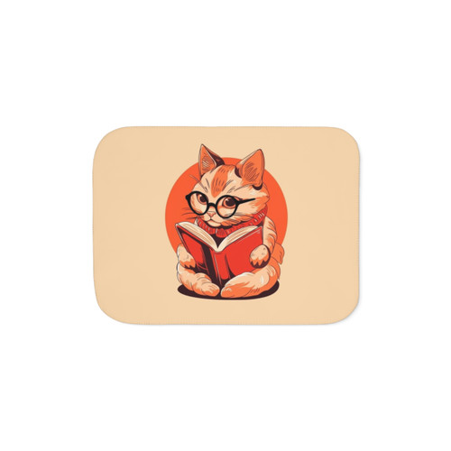 Cartoon Librarian Cat Sherpa Blanket