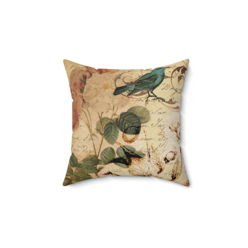 Vintage Rose Bird Botanical Art Pillow