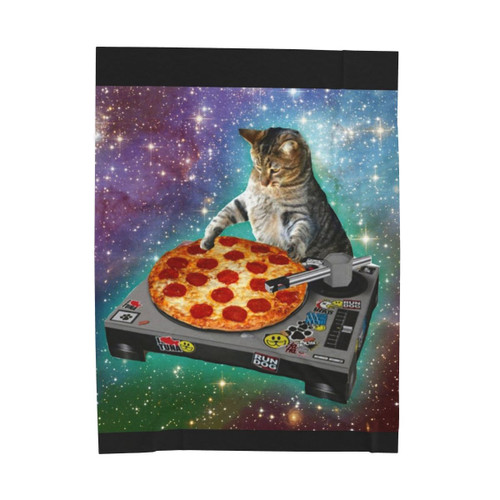 Dj Cat Pizza Velveteen Plush Blanket