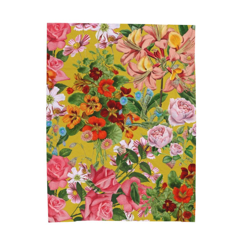 Floral Velveteen Plush Blanket with Vintage Flower Pattern