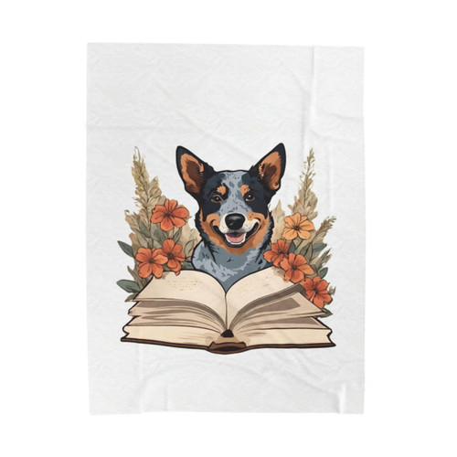 Velveteen Plush Blanket with Floral Australian Cattle Dog Design