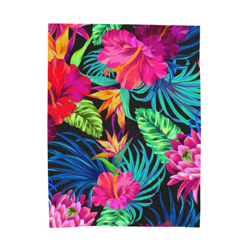 Tropical Hibiscus Pattern Velveteen Plush Blanket