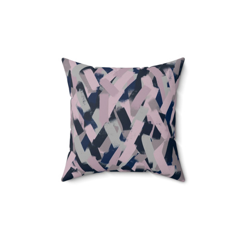 Navy Blue, Grey and Pink Painterly Throw Pillow