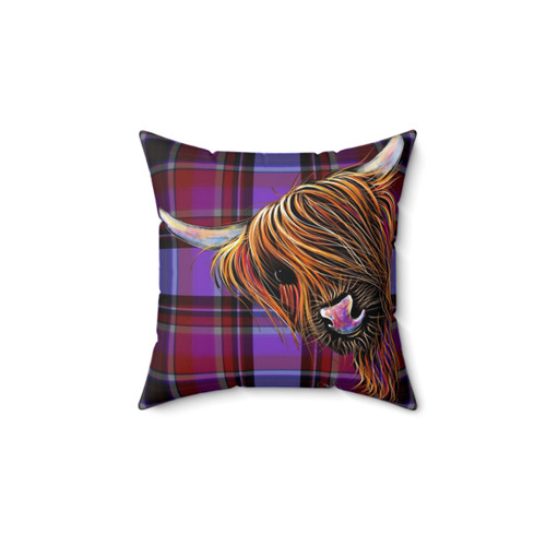 Highland Cow Tartan Pattern Pillow