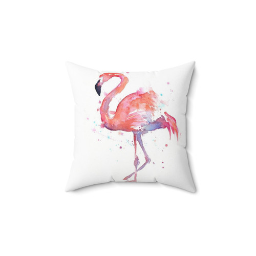 Vibrant Pink Flamingo Watercolor Illustration Pillow