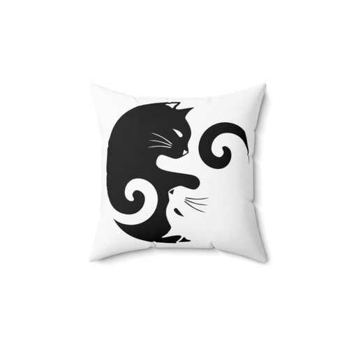 Black and white cat pillow with ying yang design