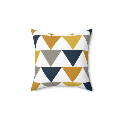 Geometric Pattern Throw Pillow in Mustard Yellow, Grey, and Blue