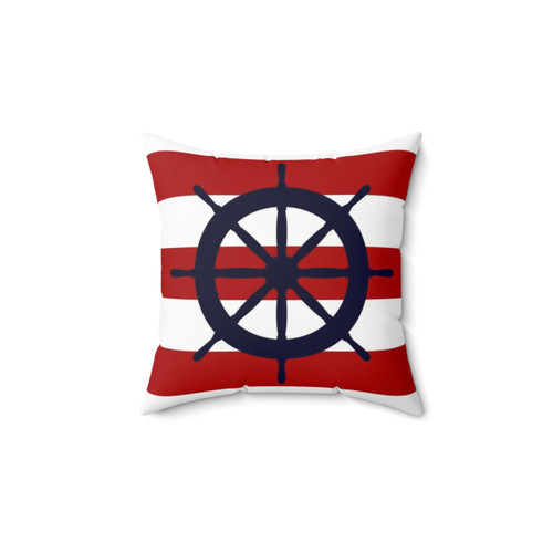 Nautical navy blue ship's steering wheel throw pillow