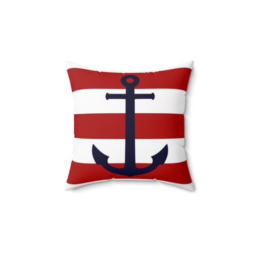 Nautical Navy Blue Anchor Striped Pillow