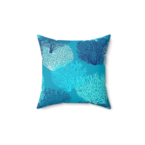 Coral Print Decorative Pillow - Turquoise & Aqua