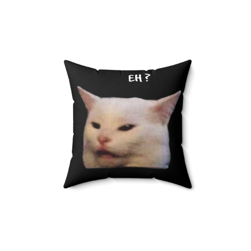 Funny cat meme pillow featuring Smudge the table cat